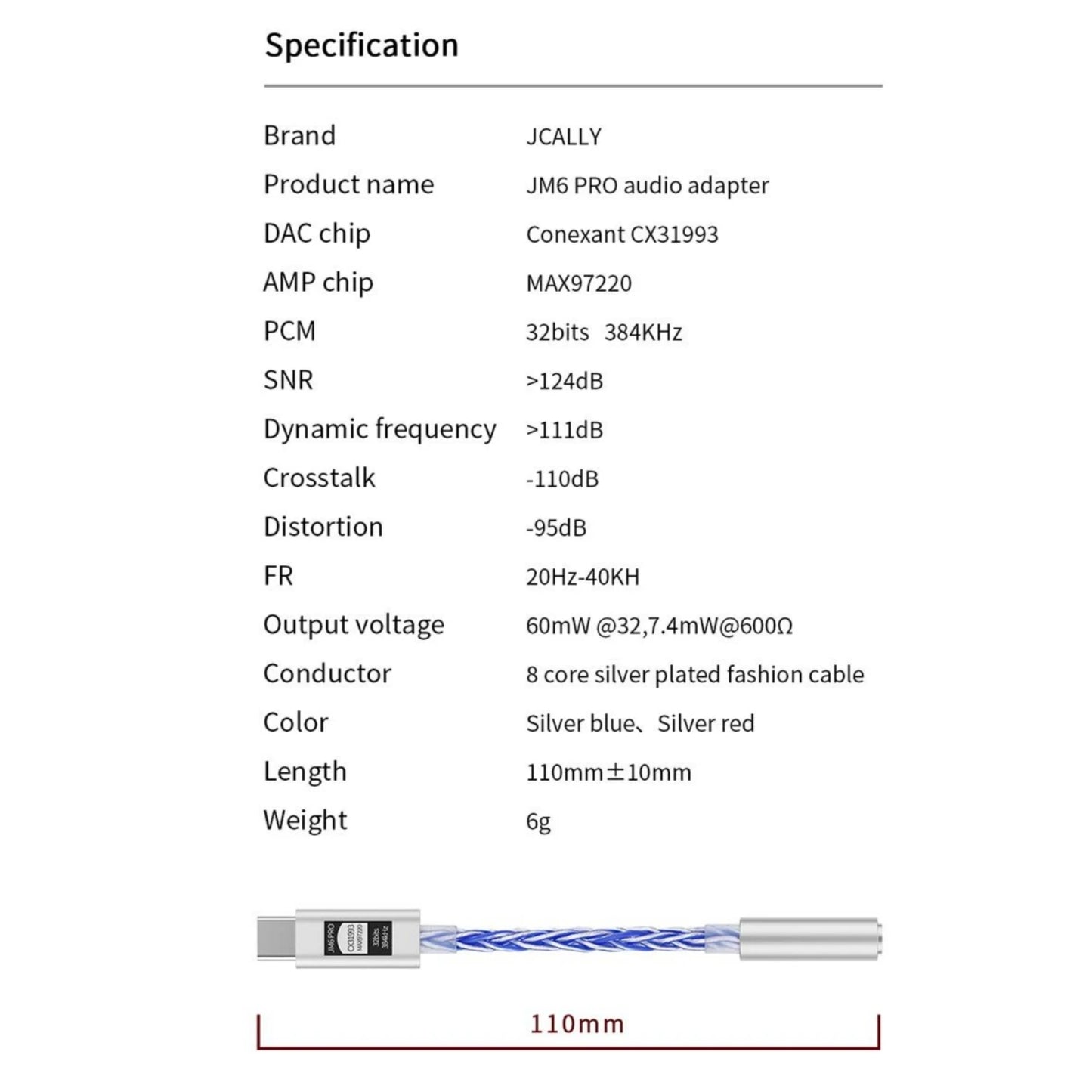 JCALLY JM6 Pro Type-C to 3.5mm Dual DAC CX31993 MAX97220 digital audio portable decoding amp Hifi DAC mobile headset adapter