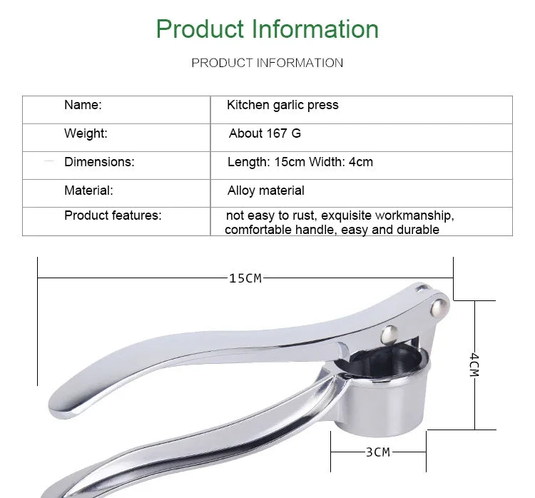 Stainless Steel Garlic Press Crusher Mincer Handheld Garlic Smasher Squeezer Manual Press Grinding Tool Kitchen Accessories