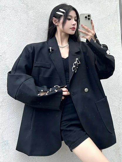 SONNEESD Streetwear Oversize Fashion Neutral Personality Design Coat Harajuku Style Vintage Loose Black Stereo Cutting Suit Coat