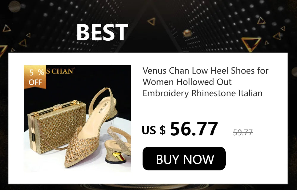 Venus Chan-Nigerian Heel Party for Women Shoes and Bag Set Champagne Colour Rhinestone Handbag Italian Design Wedding INS 2024