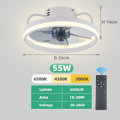 55W Ceiling Fan With Light, Ceiling LED Light Fan with Remote, Electric fan with LED Lamp for Home Rooms Bedroom 34cm