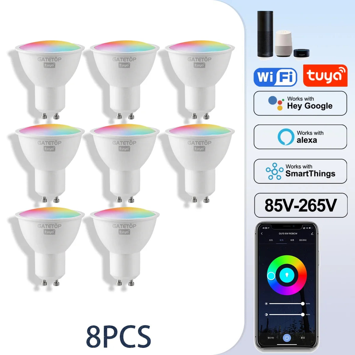 1-10PCS Tuya GU10 LED Rgb Smart Light Bulb Dimmable Gu10 6W Wifi Led Magic Lamp AC 85-265V 110V 220V Work With Alexa Google Home