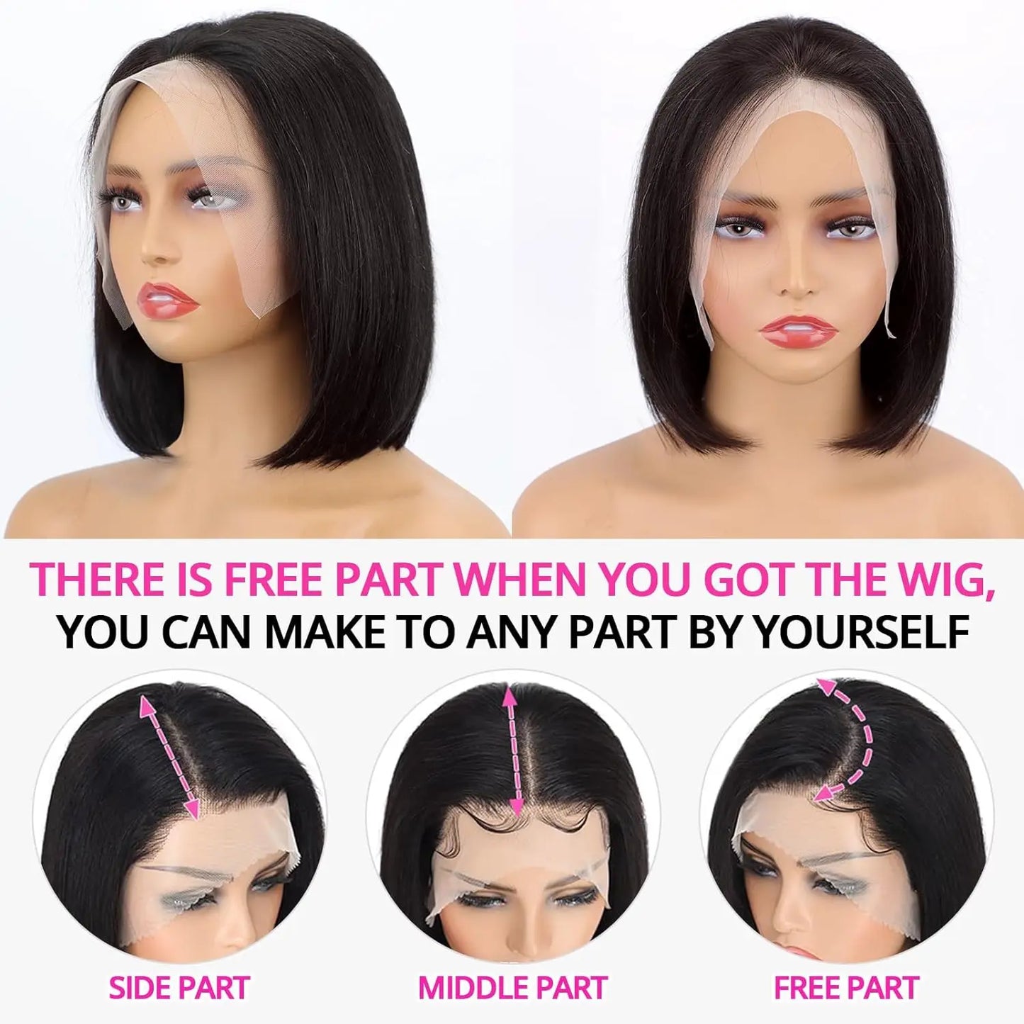 10-14 Inch Bob Wig Human Hair Glueless Wigs Human Hair Pre Plucked  For Black Women 13×4 Straight Lace Bob Wigs Natural Color