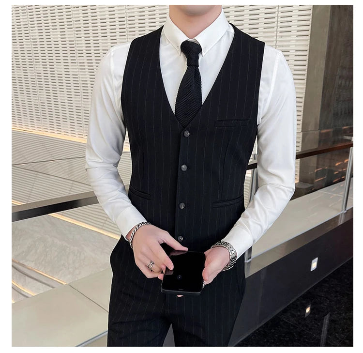 2024 Groom Wedding High-grade Suit (suit + Vest + Trousers) Winter Stripes Business Fashion Handsome Casual Suit Three-piece Set