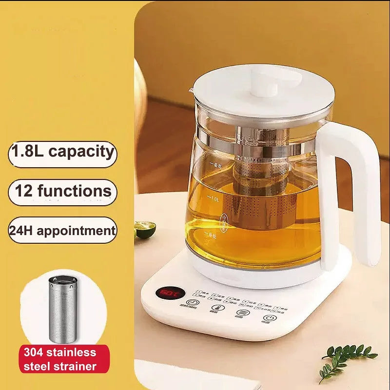 1.8L Health Pot Household Thickened Glass Multi-function Tea Maker Flower Tea Black Tea Appointment Insulation Mini Kettle 220V