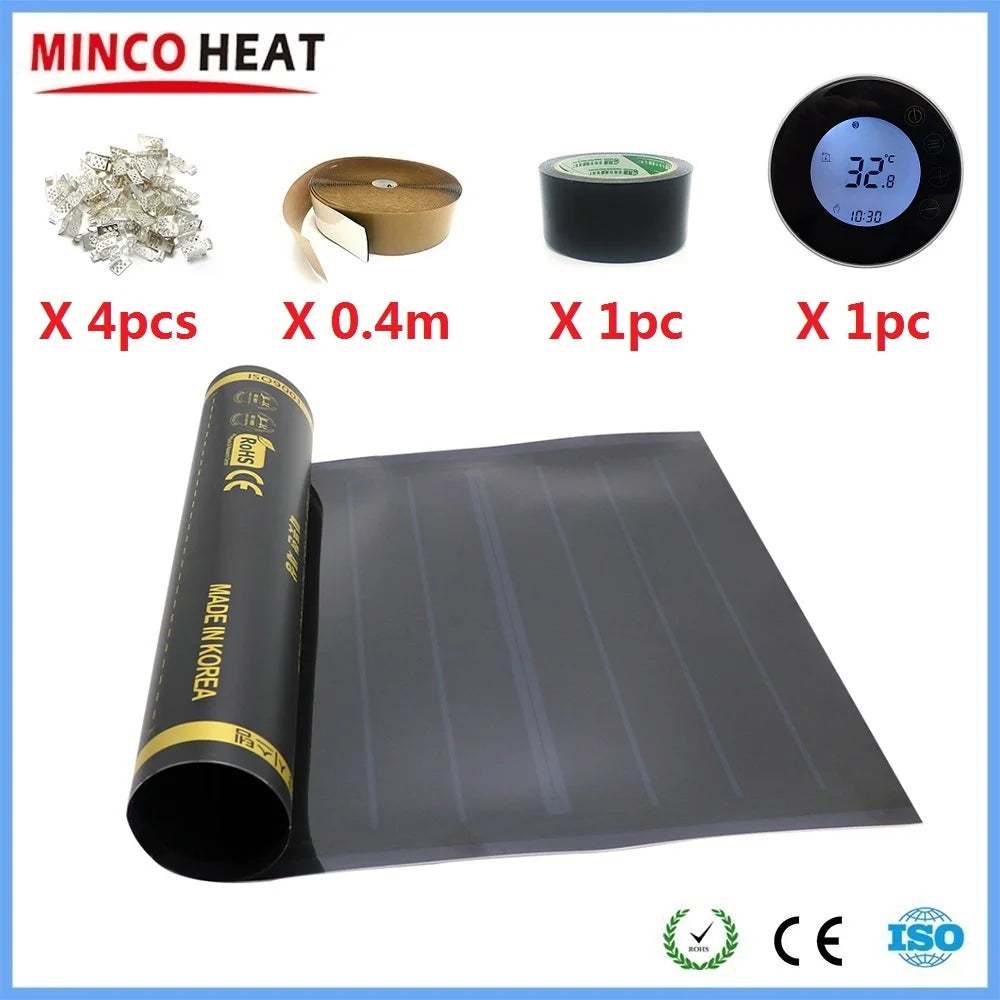 50cmX4m 2m2 Infrared Graphene PTC Heating Film Warm Floor Mat With WiFi Thermostat Temperature Controller