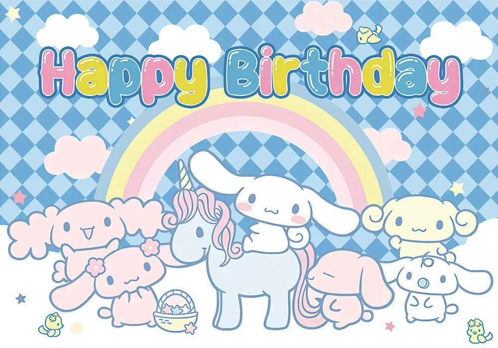 Sanrio Backdrops Banner Rainbow Balloons Cartoon Cinnamoroll Children's Happy Birthday Party Decor Photo Background Booth Props