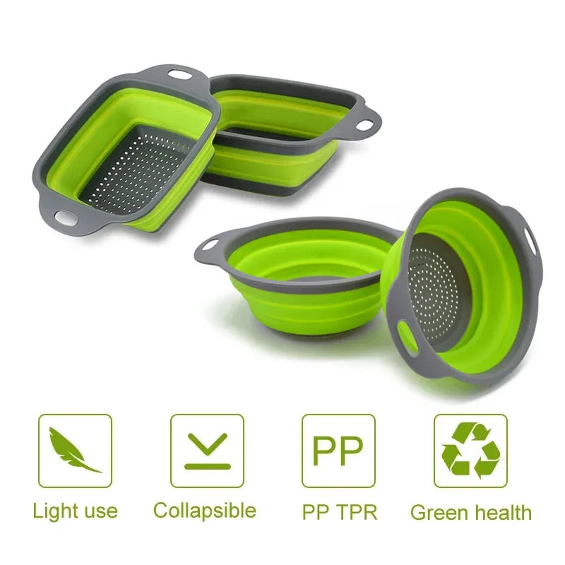 2PCS Silicone Folding Drainer Basket Fruit Vegetable Foldable Colander Kitchen Strainer for Food Pasta Kitchenware Drain Device