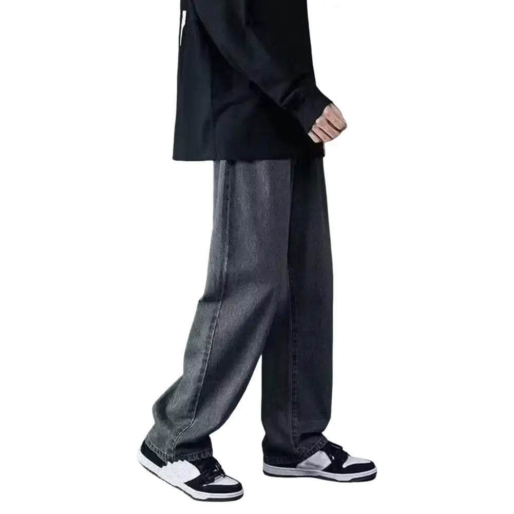 Men Jeans Wide Leg Pants Baggy Trouser Retro Straight Long Pants Washed Denim Blend Casual Men Denim Overalls Streetwear