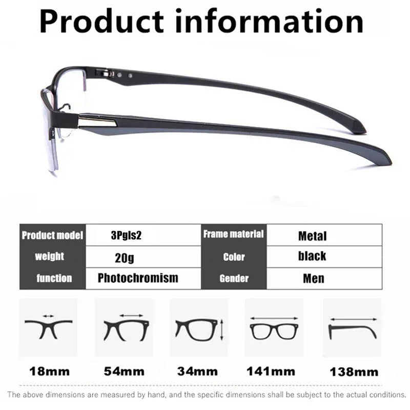 Progressive Multifocal Photochromic Reading Glasses Anti-blue Light Far Sight Glasses Men Half Frame Business Presbyopia Glasses