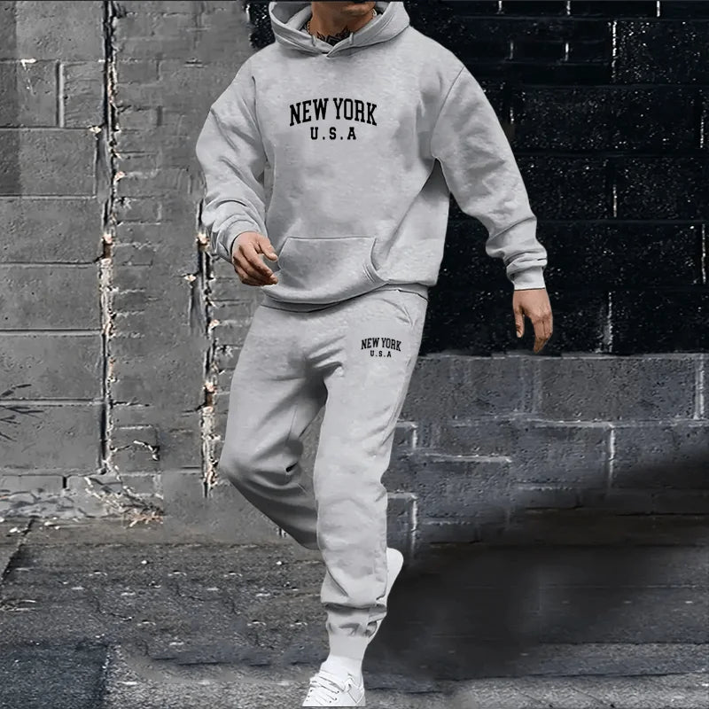 2025 New Spring and Winter Men's Sportswear Fashion Trend and Casual Style Printed Hoodie and Comfortable Sports Pants Men's Set