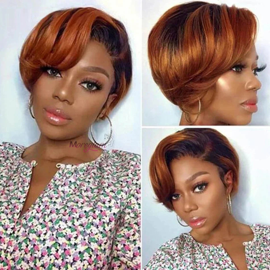 Short Bob Wig Pixie Cut Wig Straight Human Hair Wigs 13x4 Transparent Lace Fronta Wig For Women Highlight Straight Pixie Cut Wig