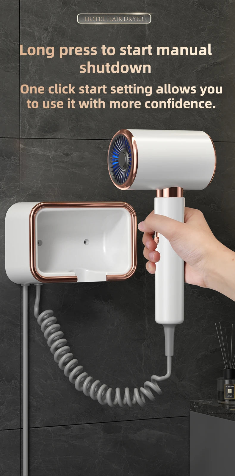 Hotel, Hotel, Non Perforated Wall Mounted Hair Dryer, Home Bathroom, High Wind Blue Light Hair Care Hair Dryer