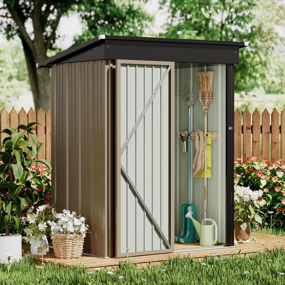 5 x 3 FT Shed Outdoor Storage Sheds Metal Garden Sheds with Lockable Door Outside Waterproof Tool Shed for Backyard, Patio