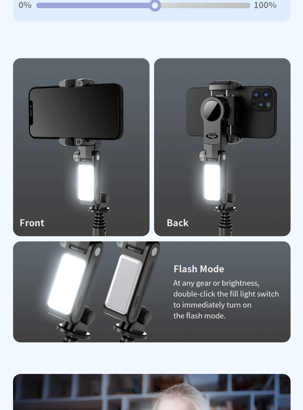 360 Rotation Following shooting Mode Gimbal Stabilizer Selfie Stick Tripod gimbal For iPhone Phone Smartphone live photography