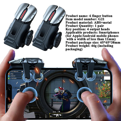 G21 Mobile Phone Game Trigger Gamepad Joystick 6-Finger Aim Shooting L1 R1 Key Button Game Fingertips For PUBG Game Controller