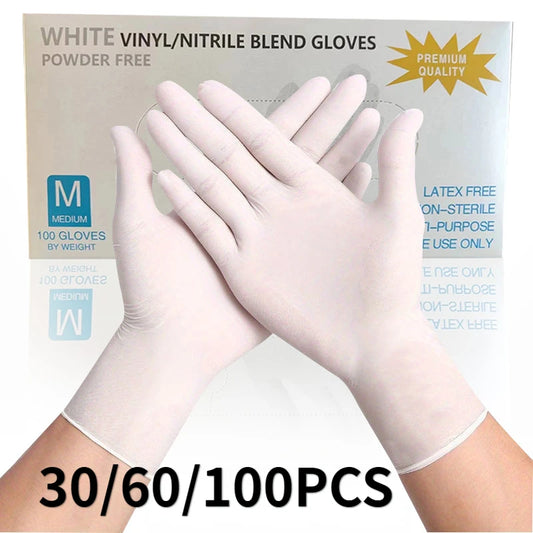 30/60/100PCS White Nitrile Gloves Disposable Household Waterproof Nitrile Gloves Kitchen Dishwashing Pet Bathing Cleaning Tools