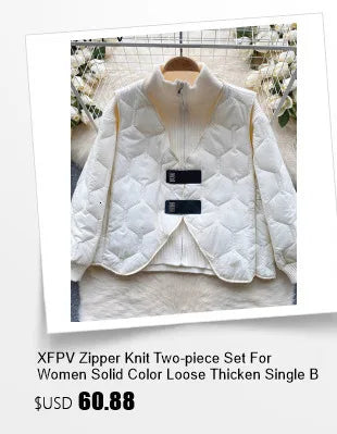 XFPV Women Velvet Feather Lace-up Korean Version Double Breasted Blazer Lapel Long Sleeve Warm Coat Autumn Winter 2025 SM9917