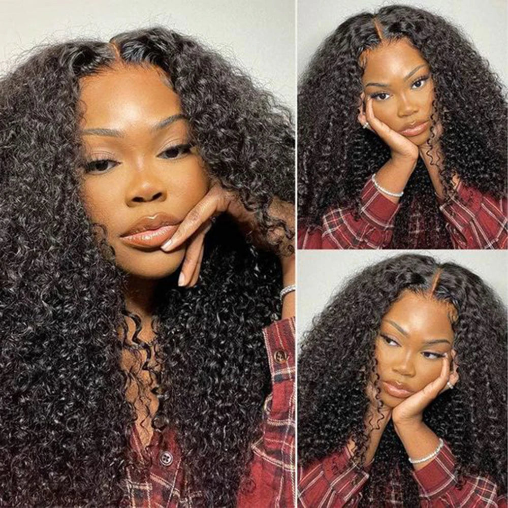 Kinky Curly U V Part Wig Human Hair No Leave Out No Glue Brazilian Deep Curly Wave U Part Human Hair Wig for Women 180% Density