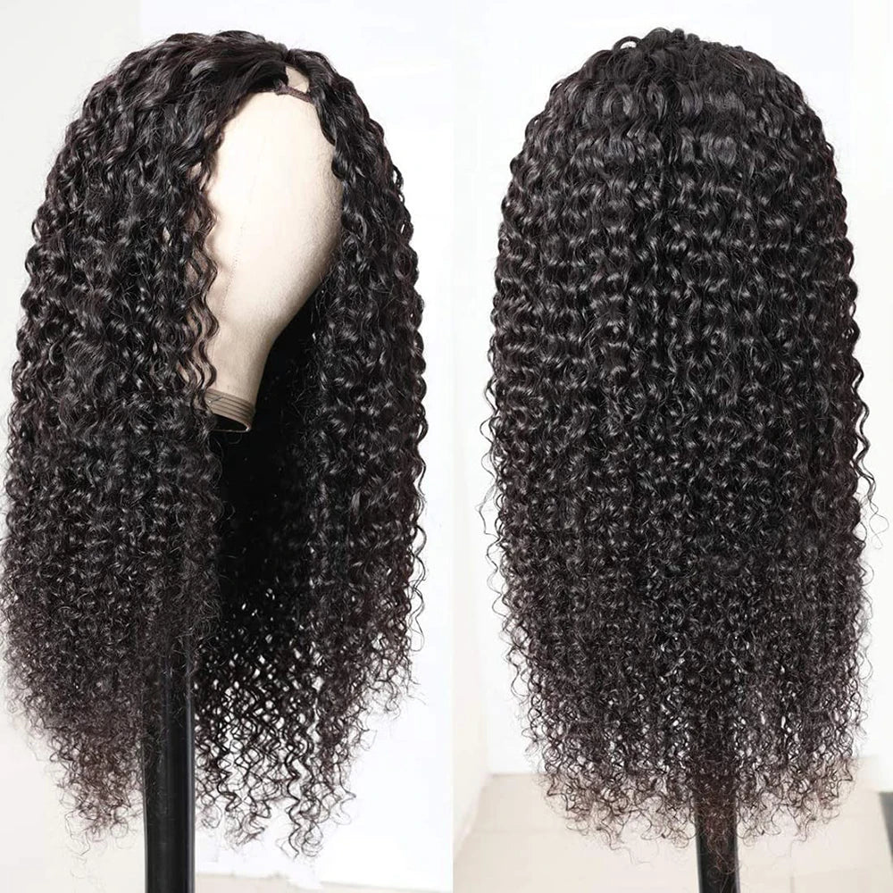 Kinky Curly U Part Human Hair Wig V Part Human Hair Wig No Leave Out No Glue Machine Made Deep Curly Human Hair Wig for Women