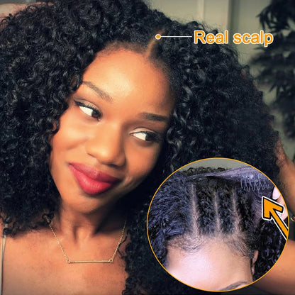 Kinky Curly U Part Human Hair Wig V Part Human Hair Wig No Leave Out No Glue Machine Made Deep Curly Human Hair Wig for Women